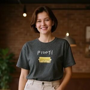 Friends PIVOT! Unisex Gray Graphic short Sleeve T-Shirt - Size Medium